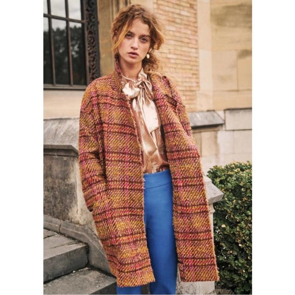 Sezane Jackets & Blazers - Sezane Marlone Pea Coat, Brown/Fuschia/Orange Lurex, Light-Weight, Size 6